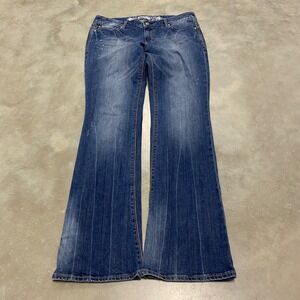 EXPRESS Stella Bootcut Jeans Medium Wash Distressed Whiskering Women Size 10